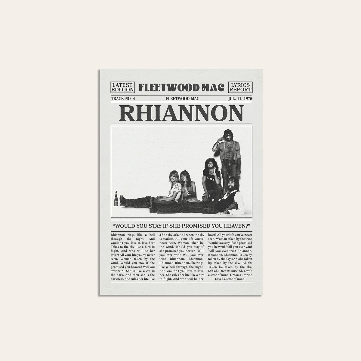 Fleetwood Mac Rhiannon newspaper poster — unframed print