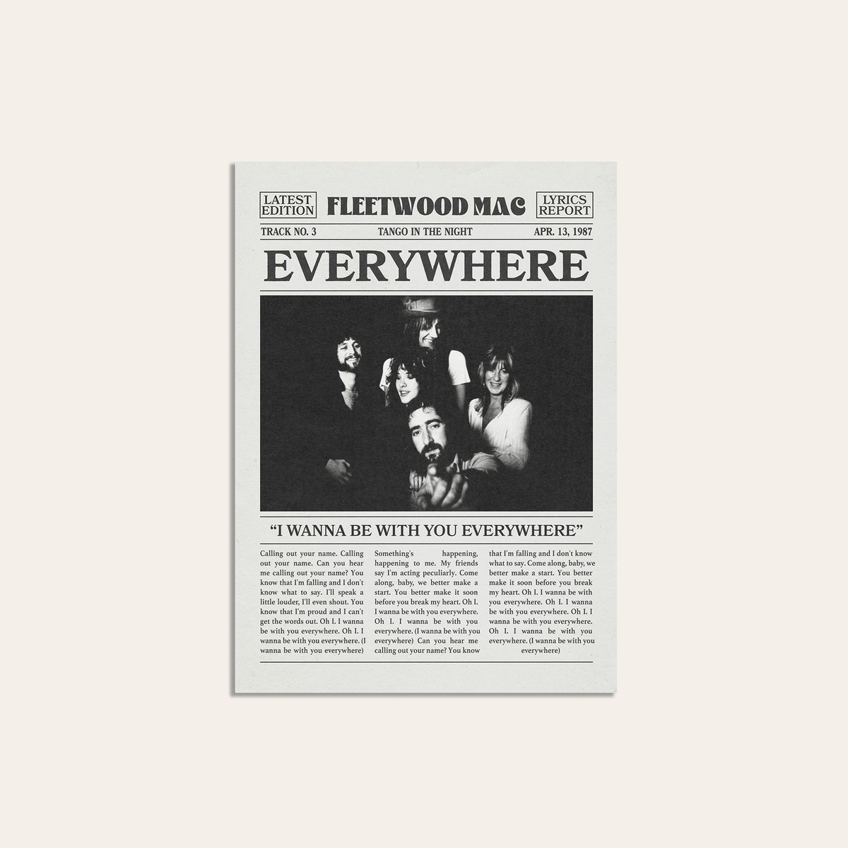 Fleetwood Mac Everywhere newspaper poster — unframed print