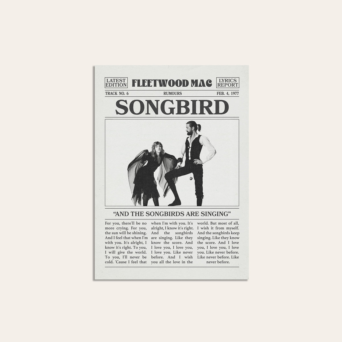 Fleetwood Mac Songbird newspaper poster — unframed print