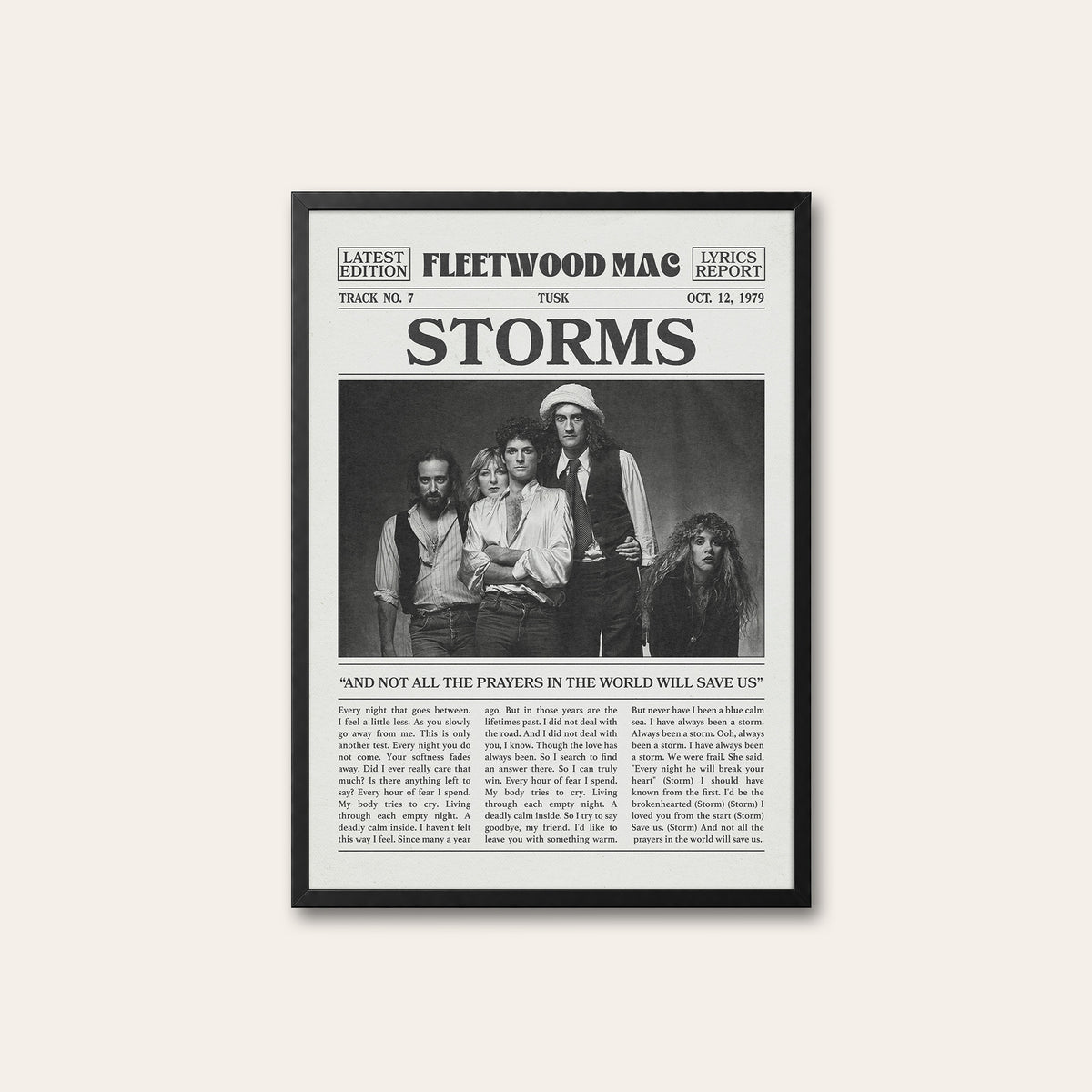 Fleetwood Mac Storms newspaper poster — black frame