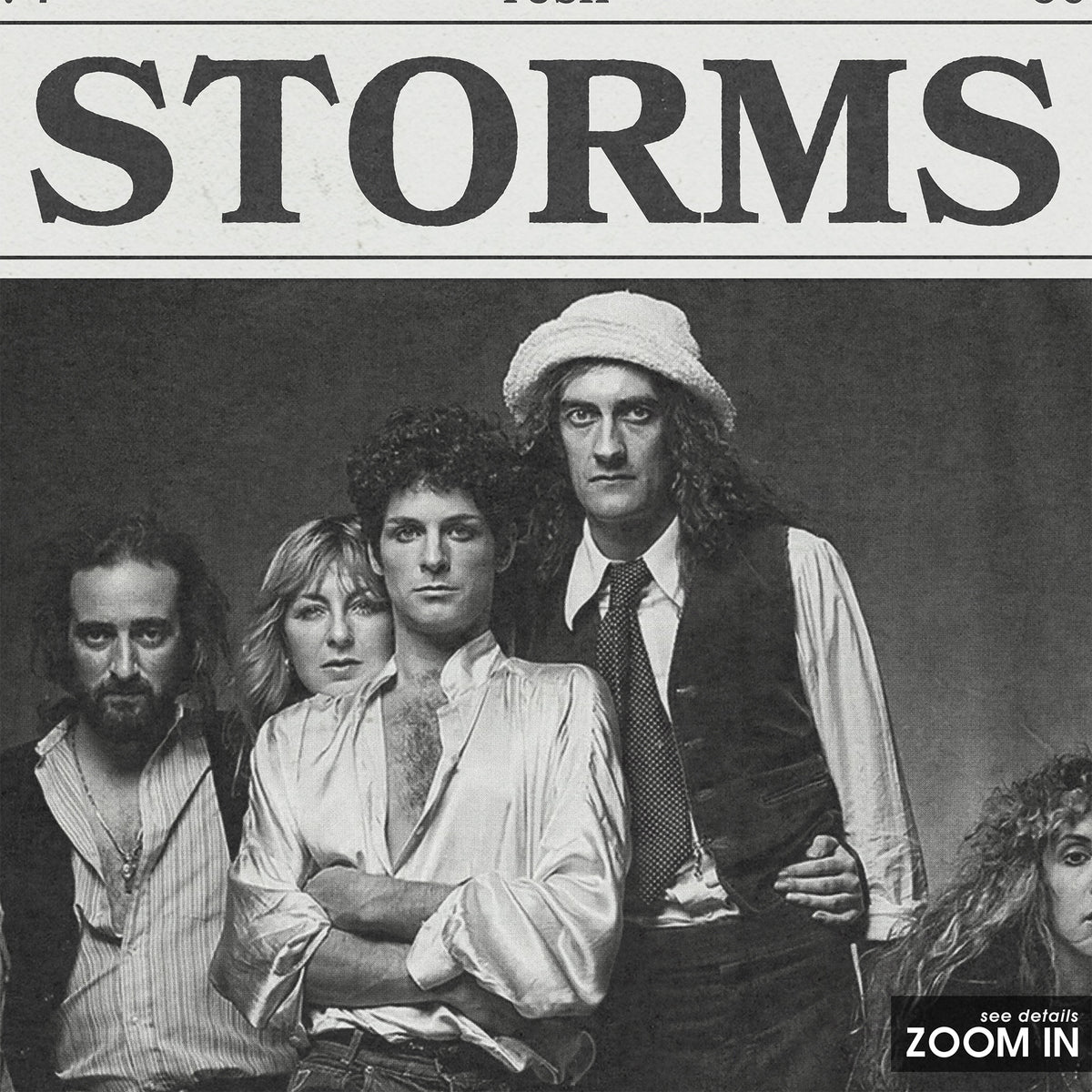 Fleetwood Mac Storms newspaper poster — close-up detail