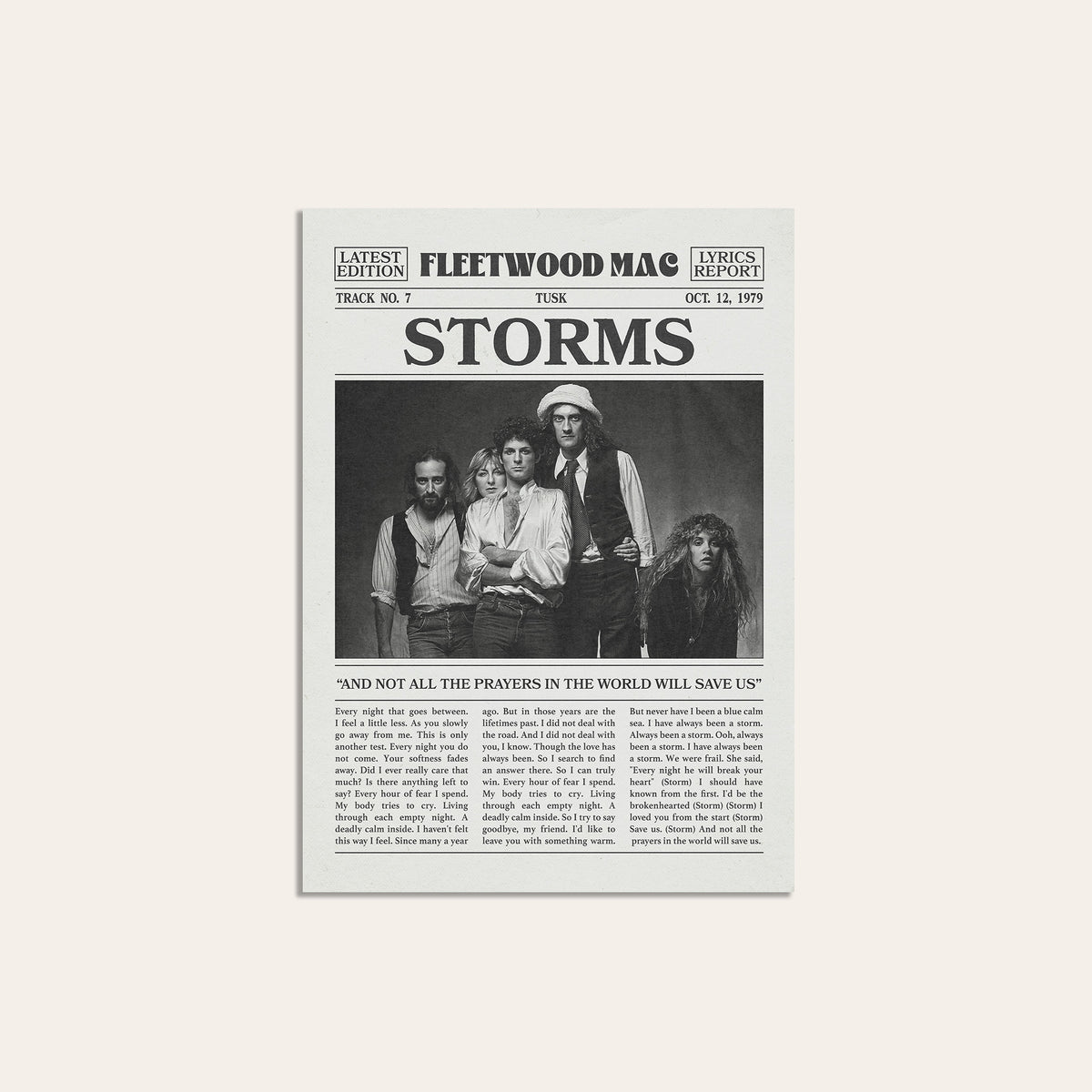 Fleetwood Mac Storms newspaper poster — unframed print