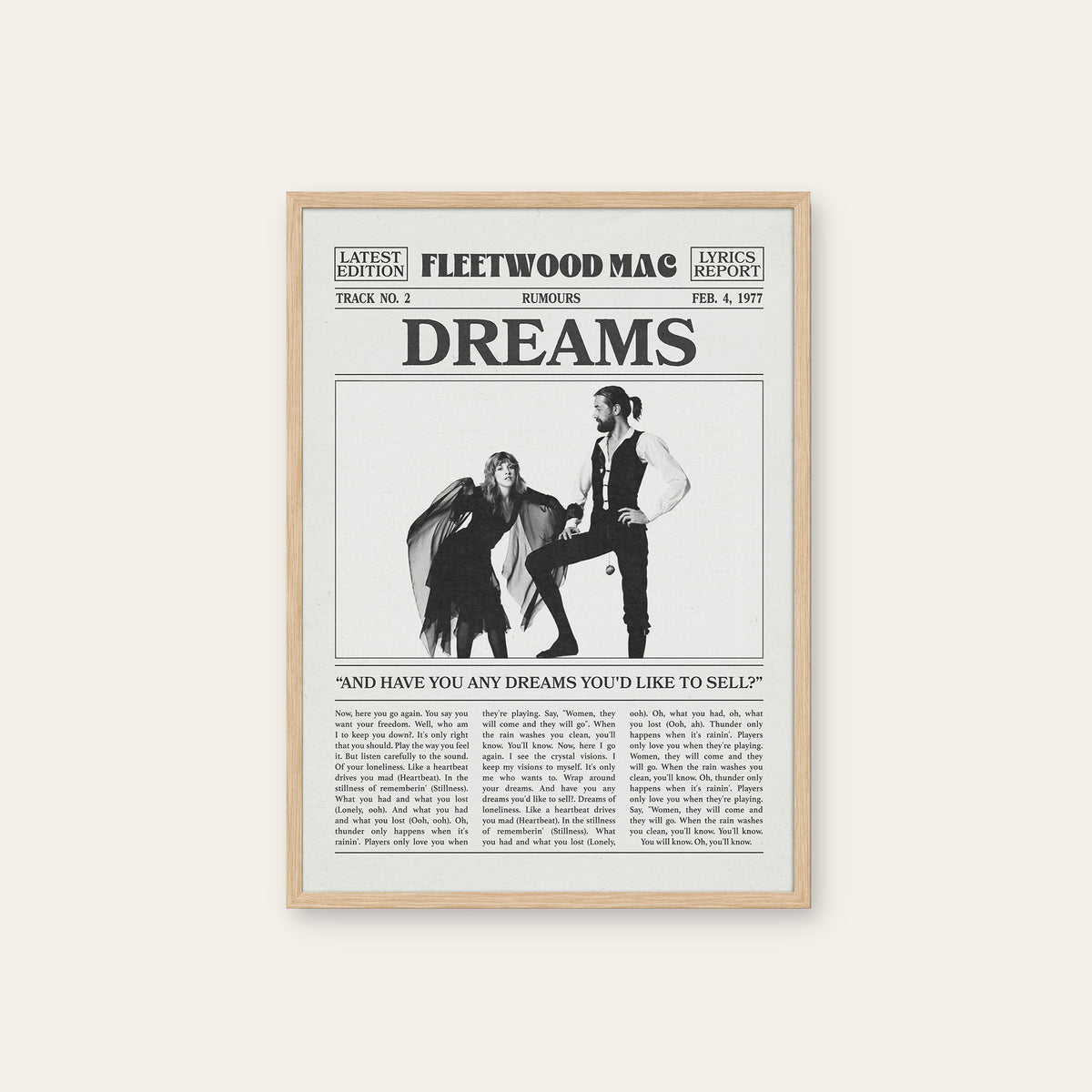 Fleetwood Mac Dreams Rumours Portrait newspaper poster — natural wood frame