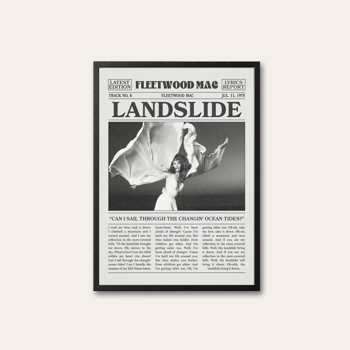 Fleetwood Mac Landslide newspaper poster — black frame