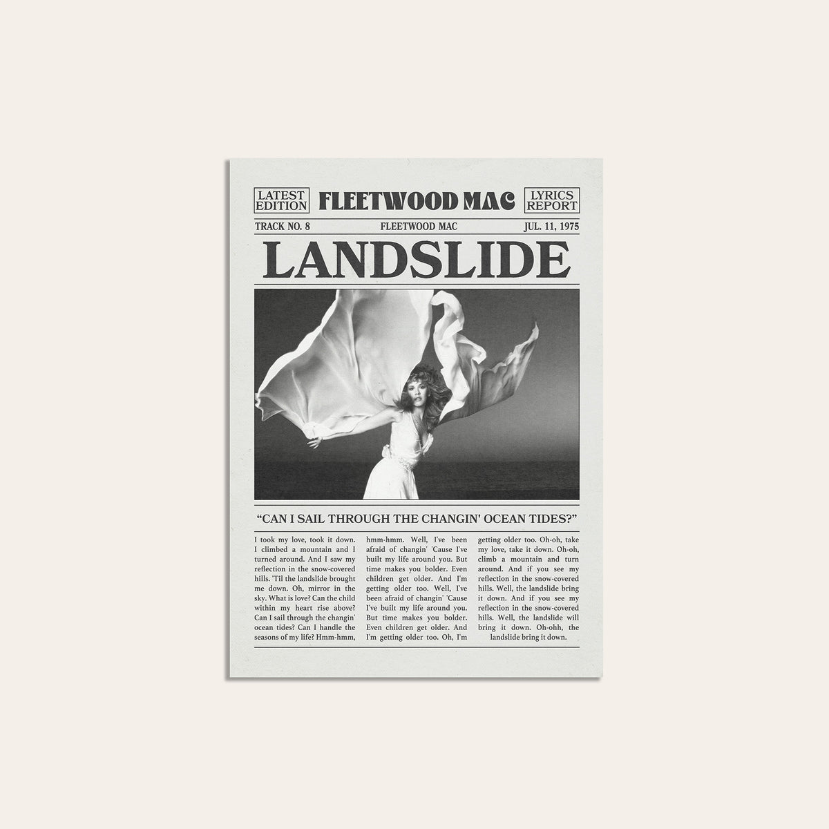 Fleetwood Mac Landslide newspaper poster — unframed print