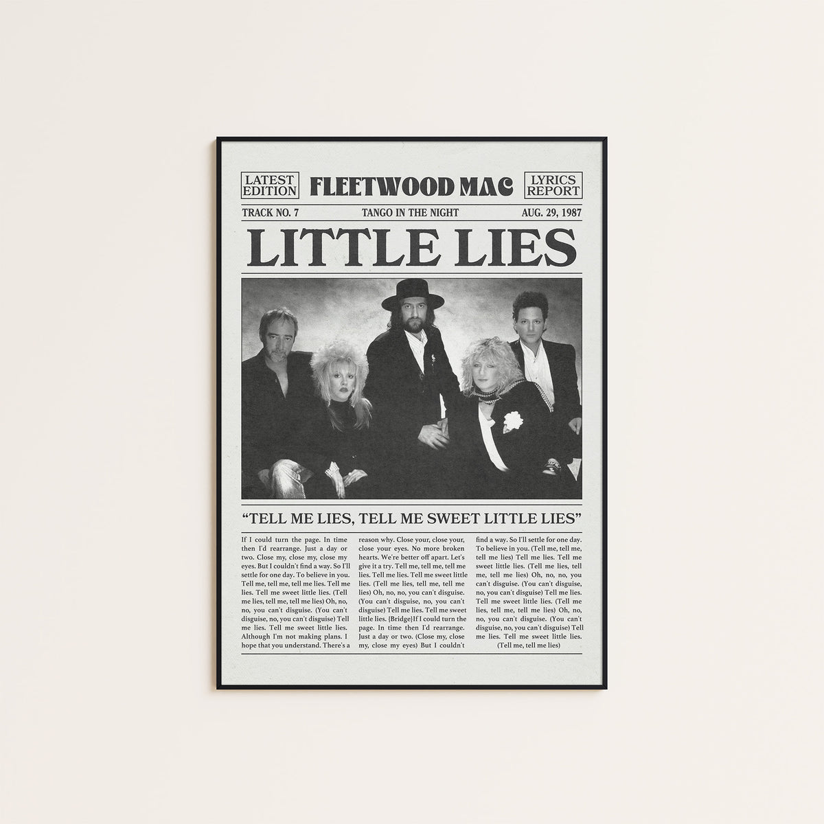 Fleetwood Mac Little Lies newspaper poster — black frame display