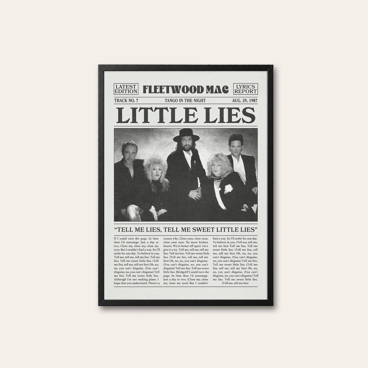 Fleetwood Mac Little Lies newspaper poster — black frame