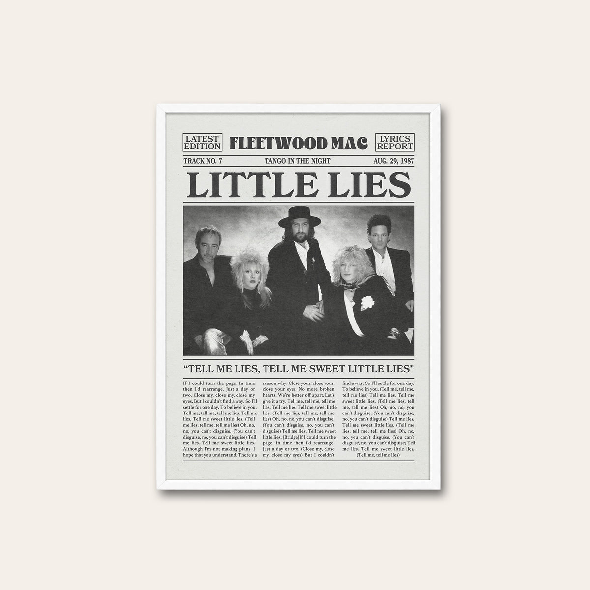 Fleetwood Mac Little Lies newspaper poster — white frame