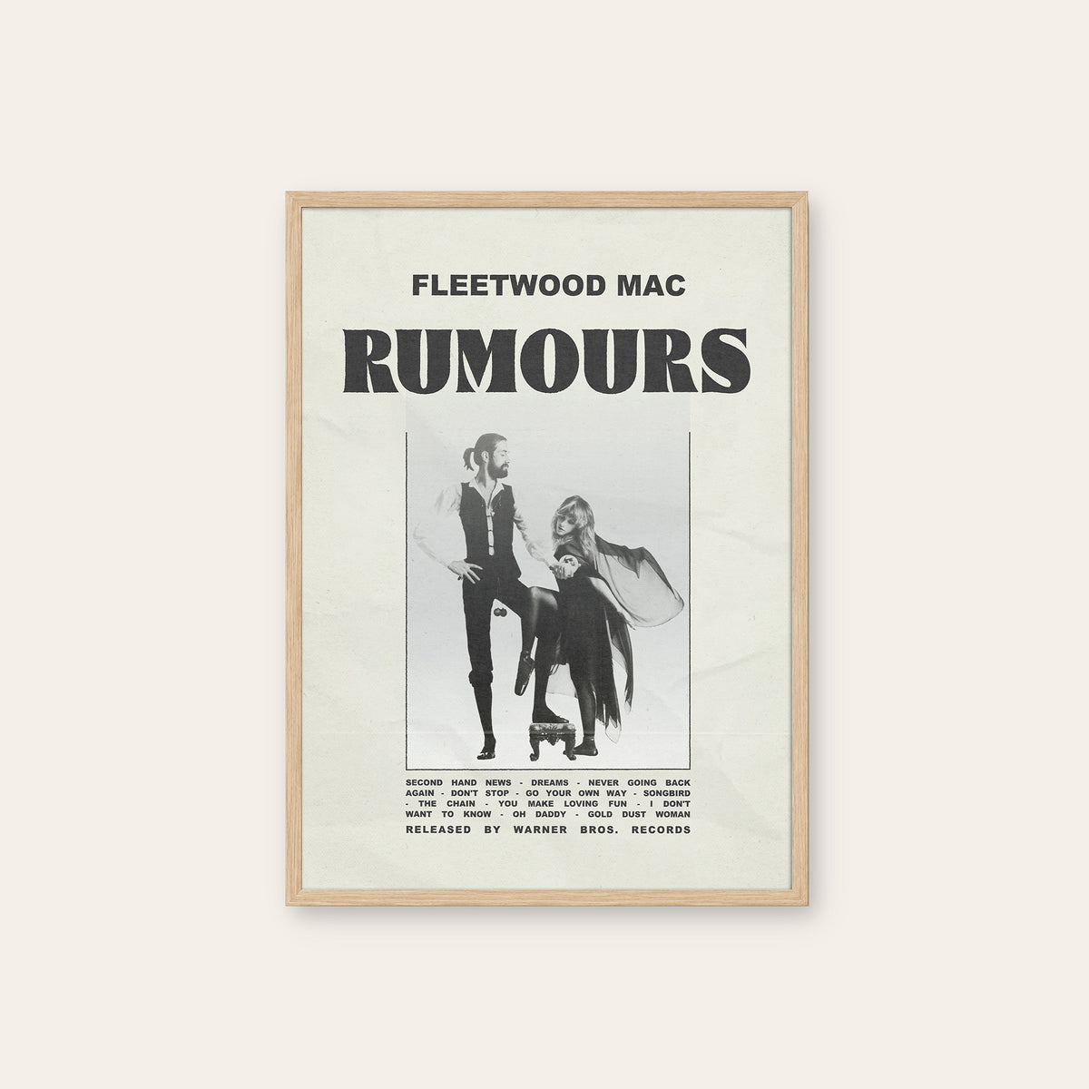Fleetwood Mac Rumours Minimal Album Edition album poster — natural wood frame