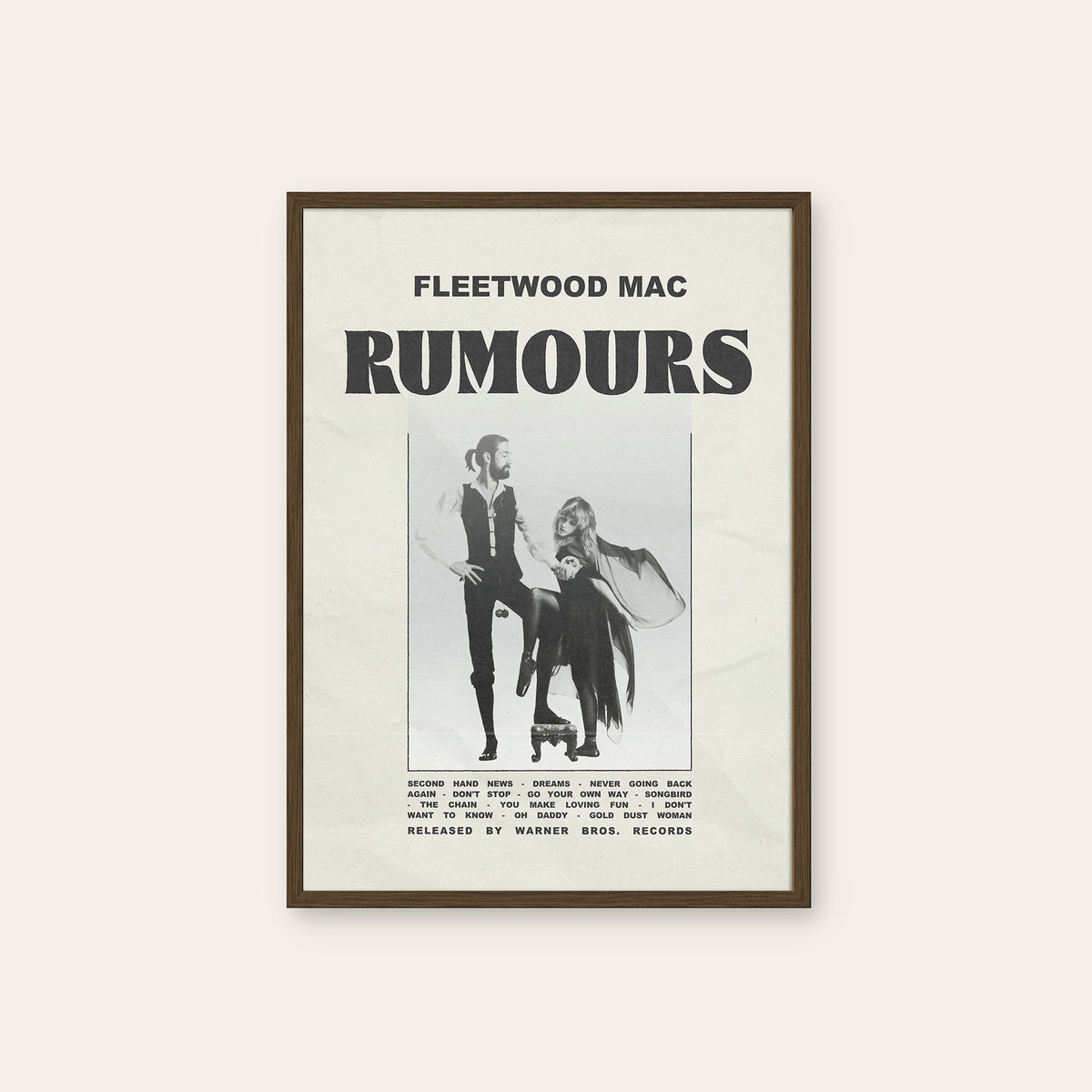 Fleetwood Mac Rumours Minimal Album Edition album poster — dark wood frame