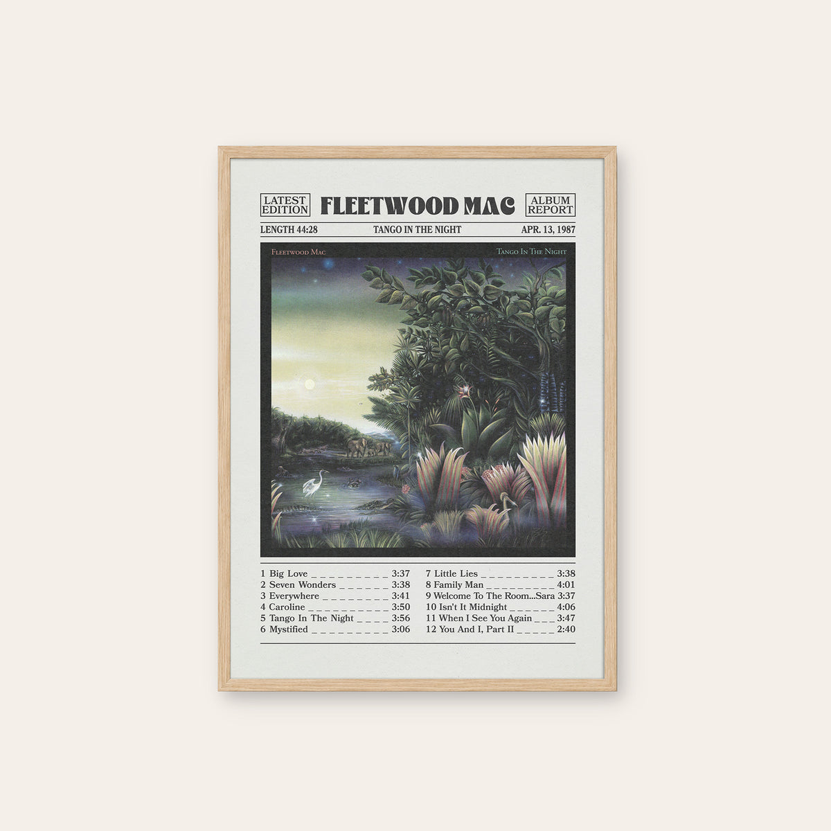 Fleetwood Mac Tango in the Night Album Report album poster — natural wood frame