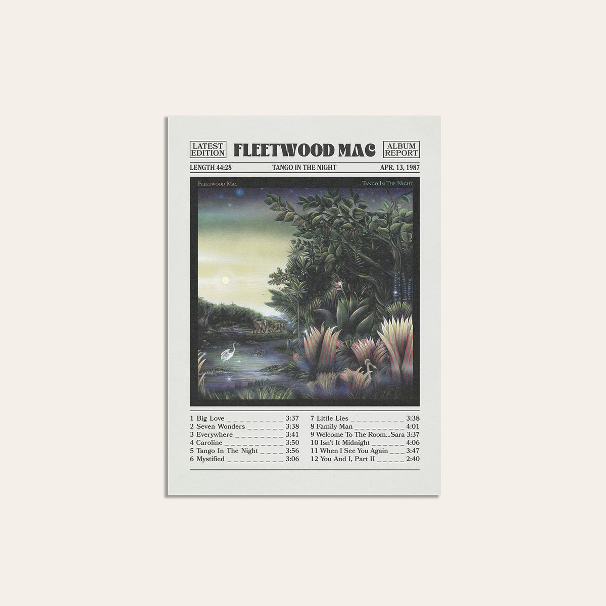 Fleetwood Mac Tango in the Night Album Report album poster — unframed print