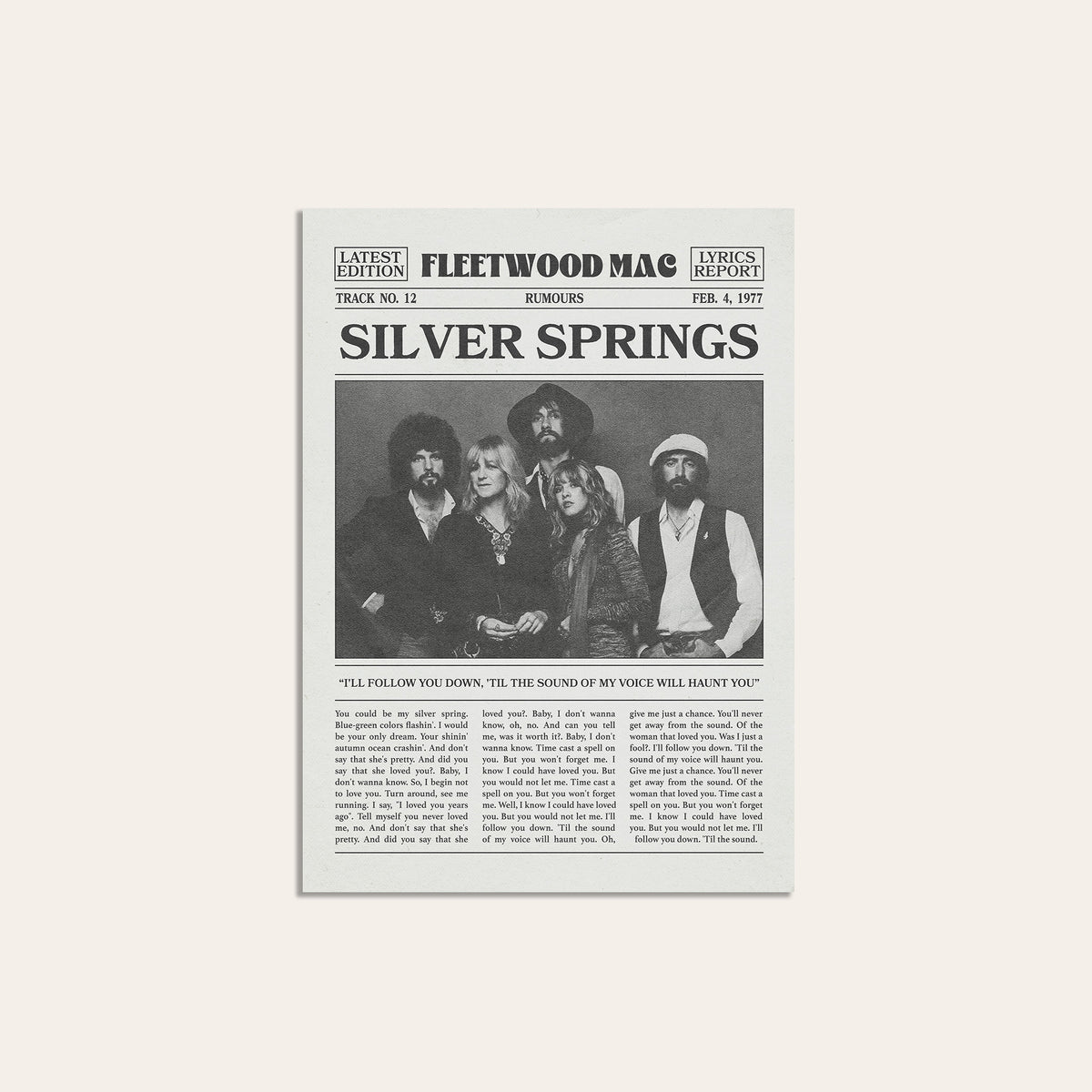 Fleetwood Mac Silver Springs newspaper poster — unframed print