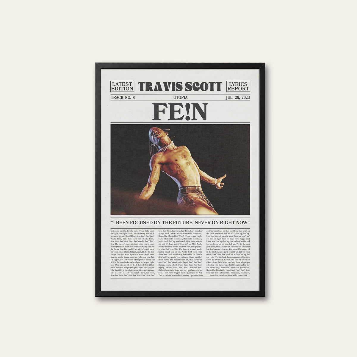 Travis Scott FE!N newspaper poster, Color — black frame