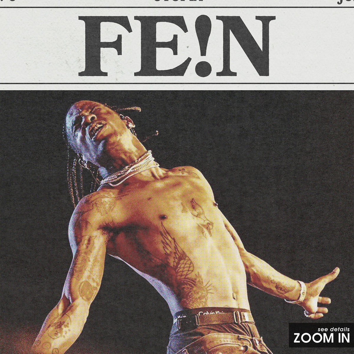 Travis Scott FE!N newspaper poster, Color — close-up detail