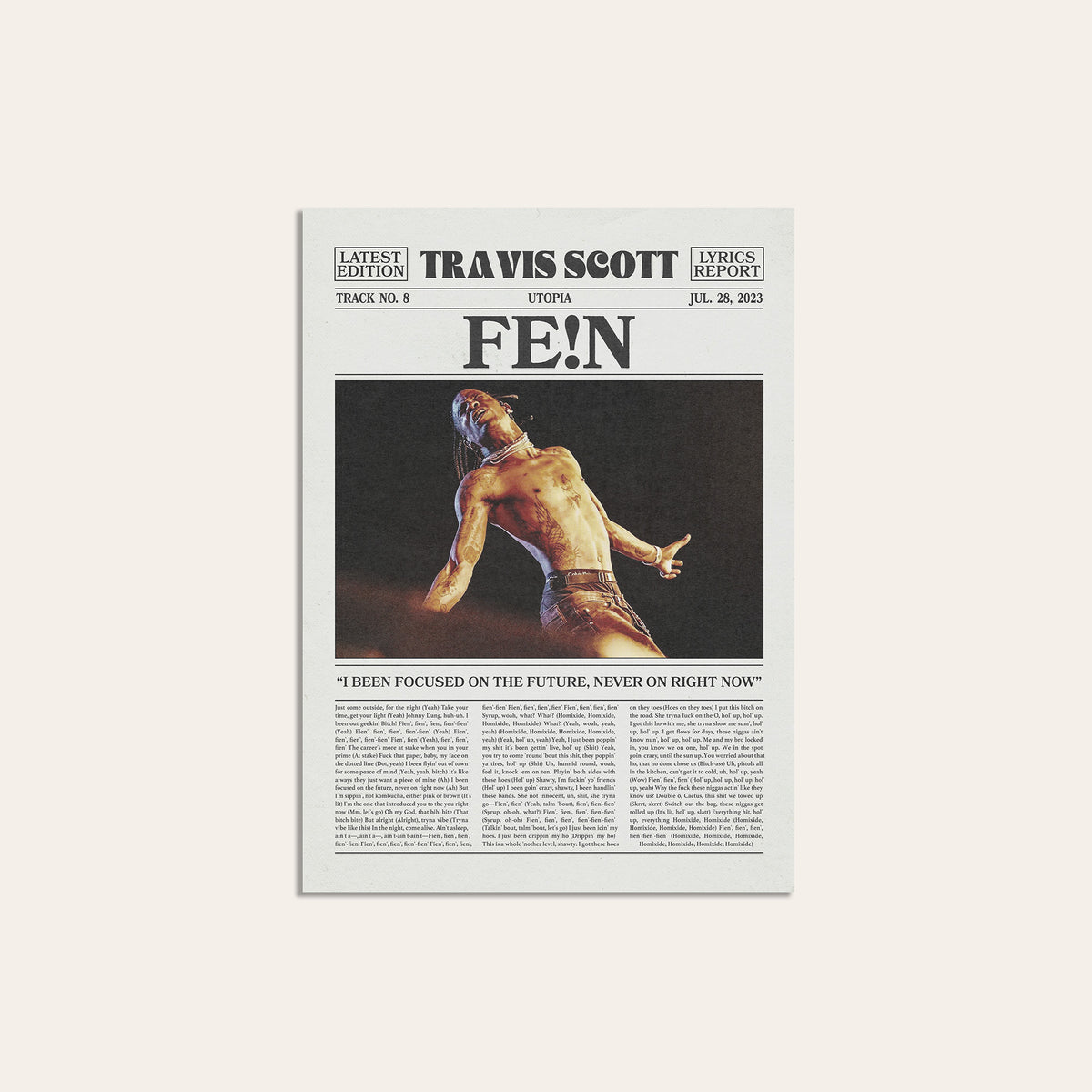 Travis Scott FE!N newspaper poster, Color — unframed print