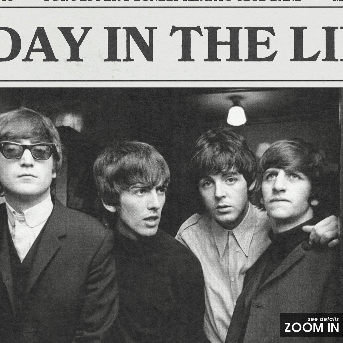 The Beatles A Day in the Life newspaper poster — close-up detail