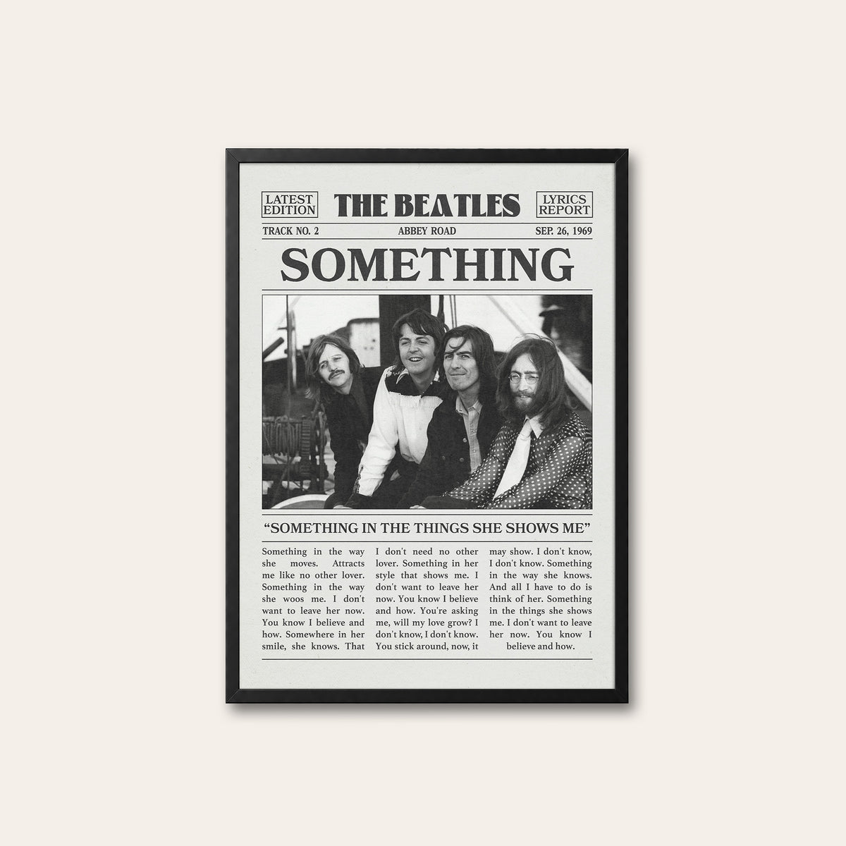 The Beatles Something newspaper poster — black frame