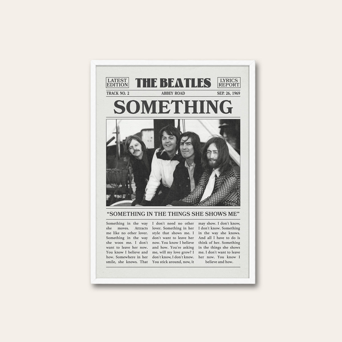 The Beatles Something newspaper poster — white frame