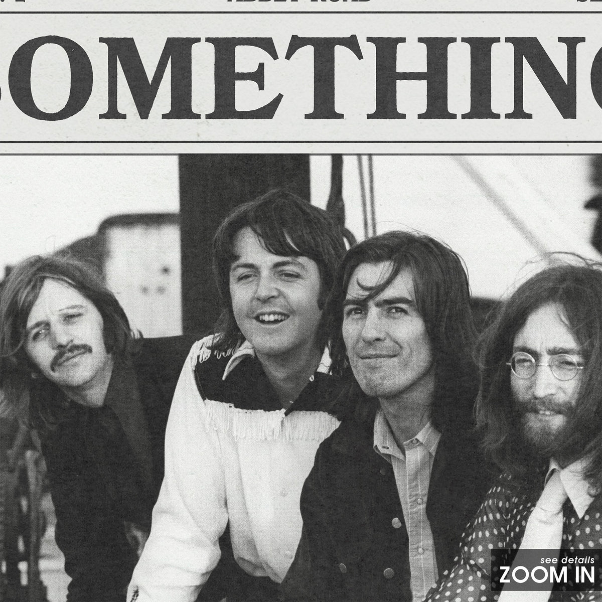 The Beatles Something newspaper poster — close-up detail