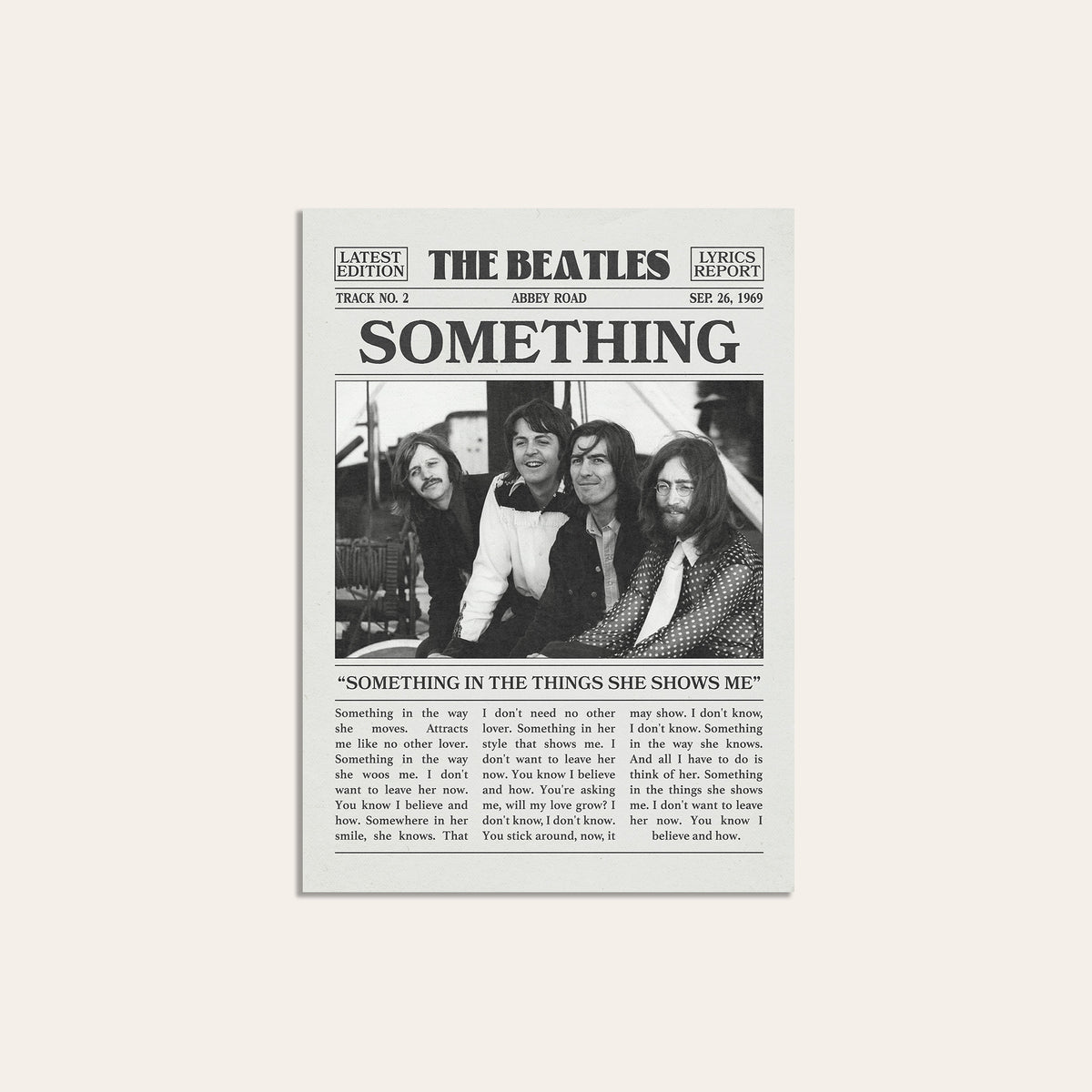 The Beatles Something newspaper poster — unframed print