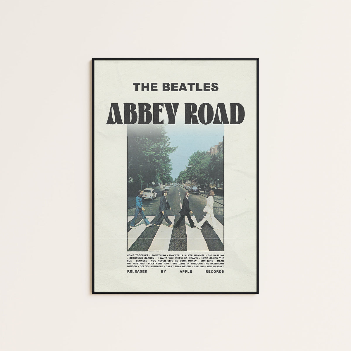 The Beatles Abbey Road album poster — black frame display