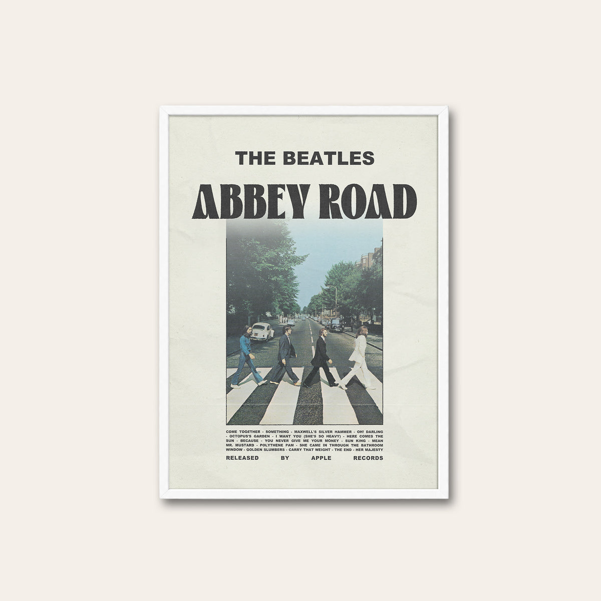 The Beatles Abbey Road album poster — white frame