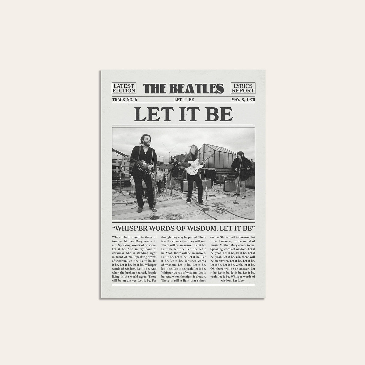 The Beatles Let It Be newspaper poster — unframed print