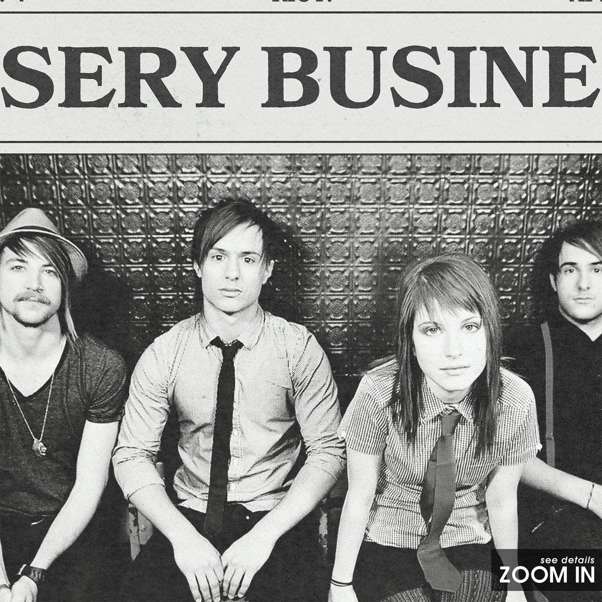 Paramore Misery Business newspaper poster — close-up detail