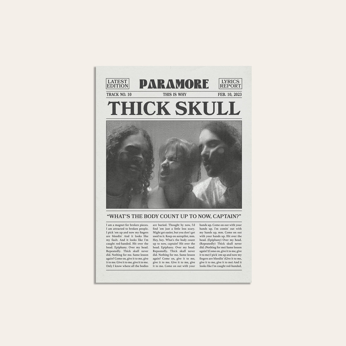 Paramore Thick Skull newspaper poster — unframed print