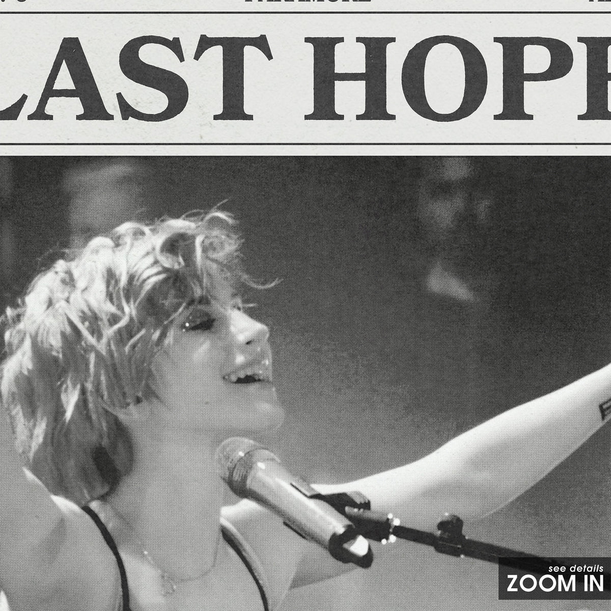 Paramore Last Hope Live Performance newspaper poster — close-up detail