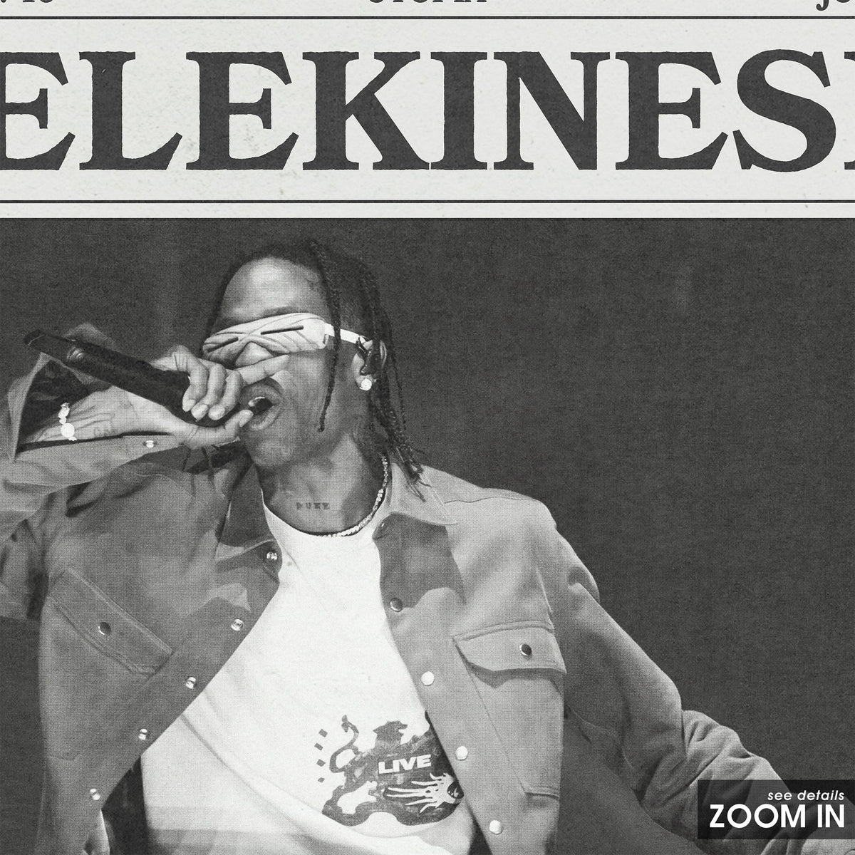 Travis Scott Telekinesis newspaper poster — close-up detail