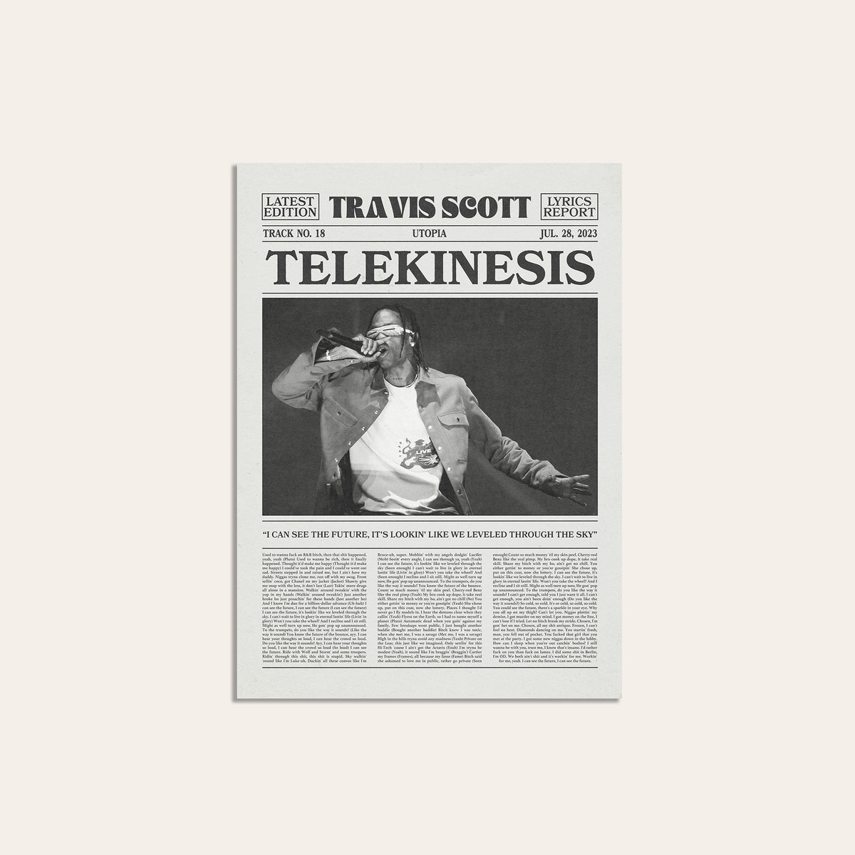 Travis Scott Telekinesis newspaper poster — unframed print