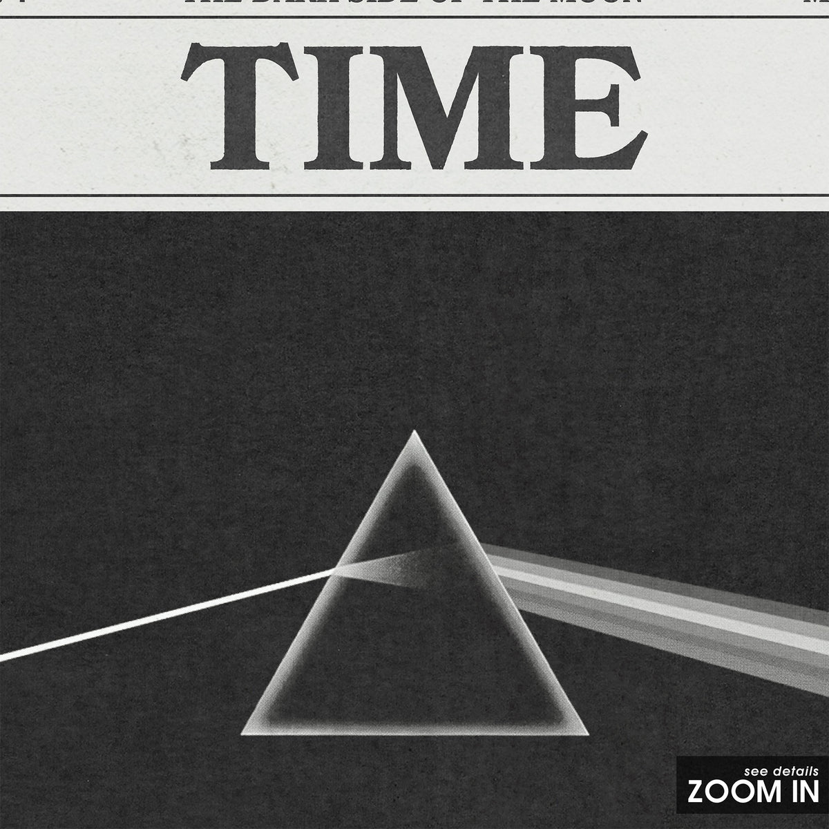 Pink Floyd Time Monochrome Prism newspaper poster — close-up detail