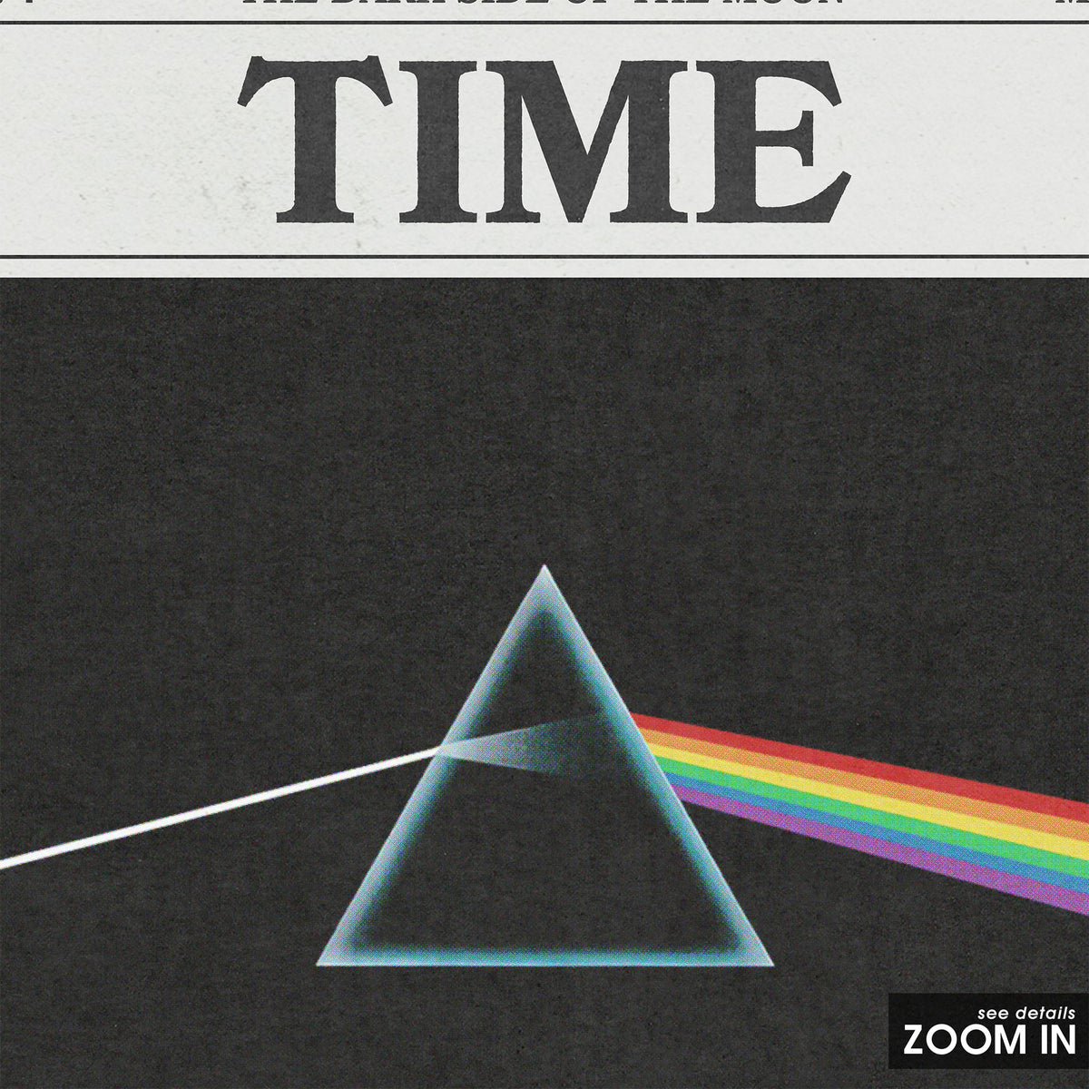 Pink Floyd Time Rainbow Prism newspaper poster — close-up detail