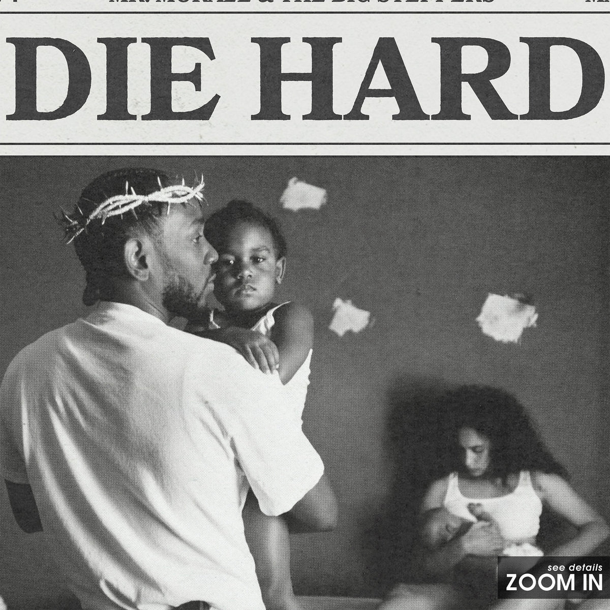 Kendrick Lamar Die Hard newspaper poster — close-up detail