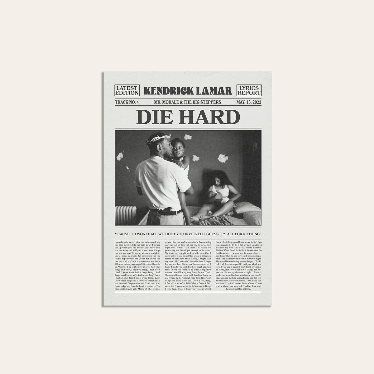 Kendrick Lamar Die Hard newspaper poster — unframed print