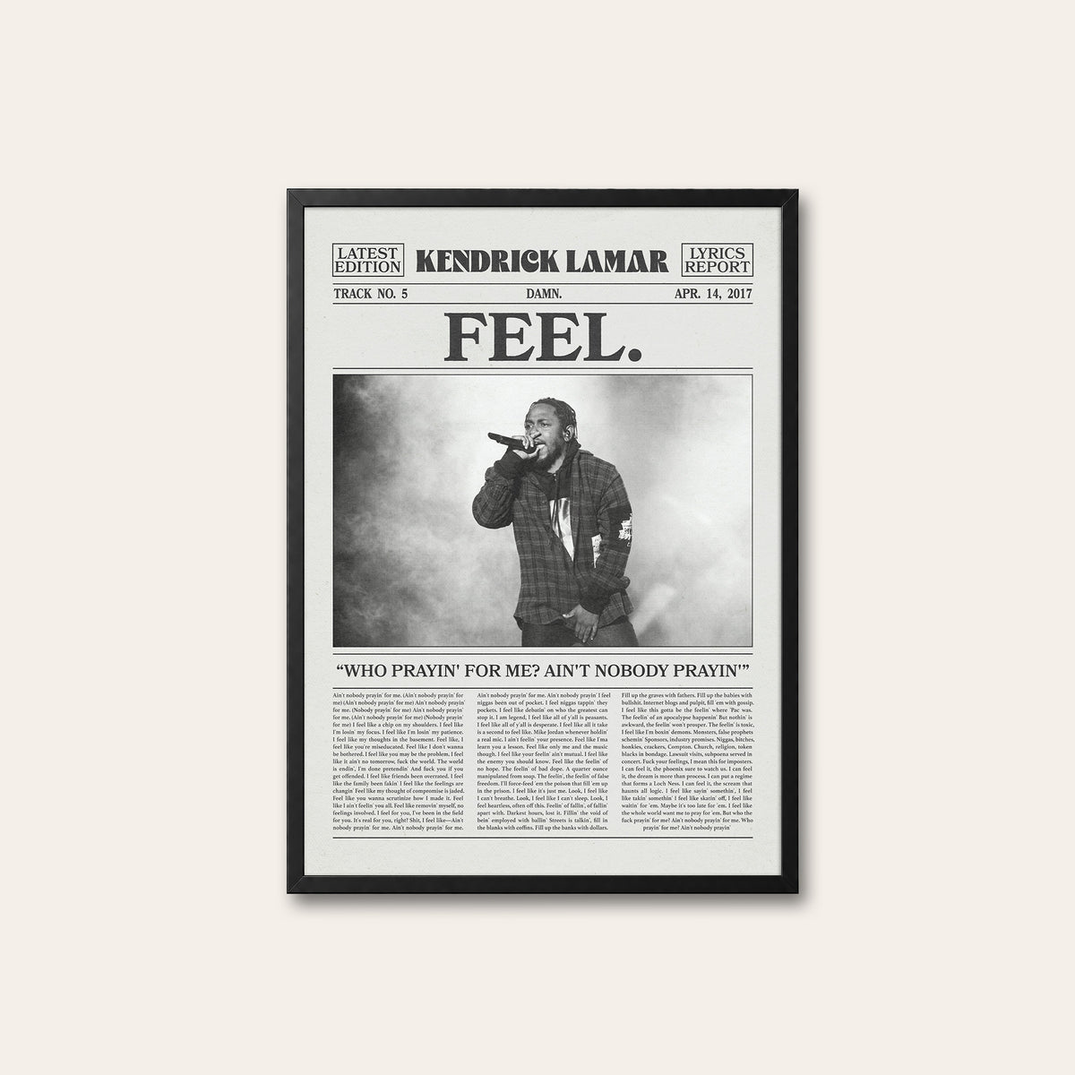 Kendrick Lamar FEEL. newspaper poster — black frame