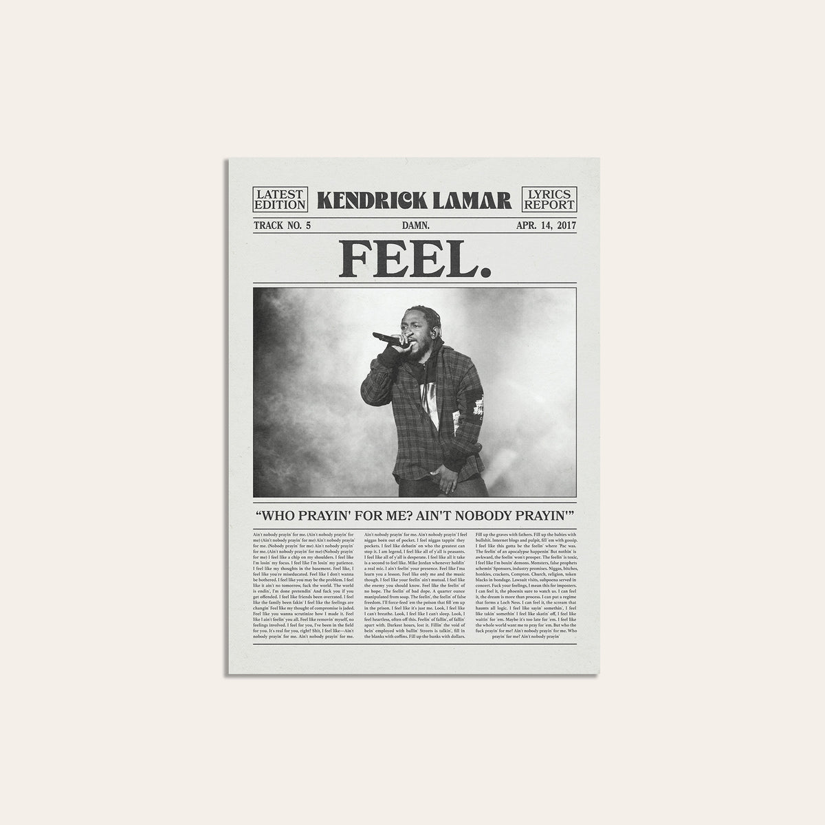 Kendrick Lamar FEEL. newspaper poster — unframed print