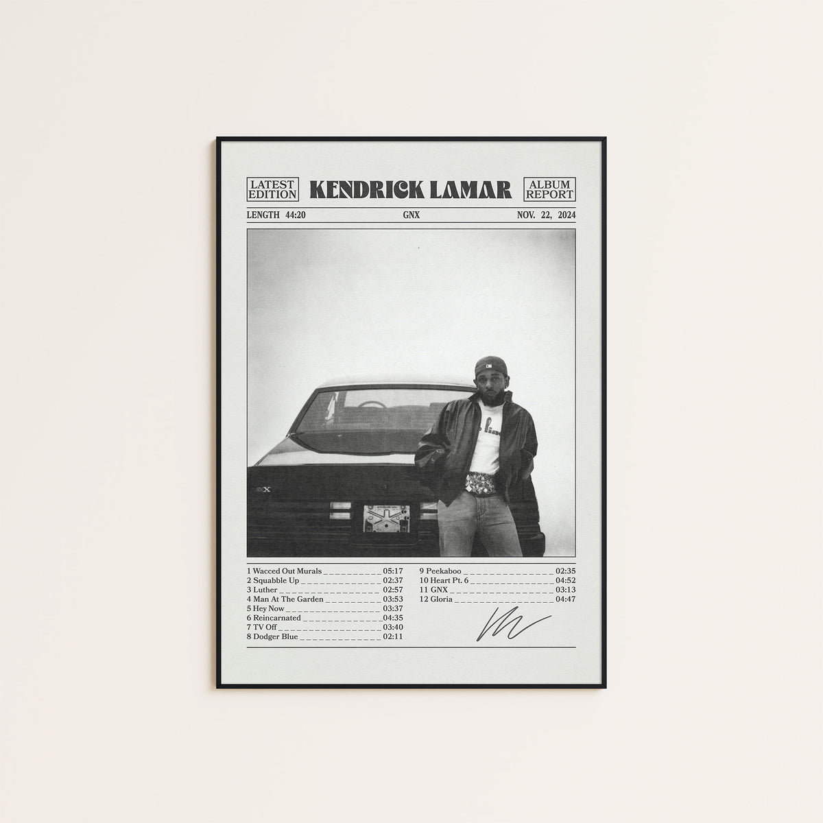 Kendrick Lamar GNX Album Report album poster — black frame display