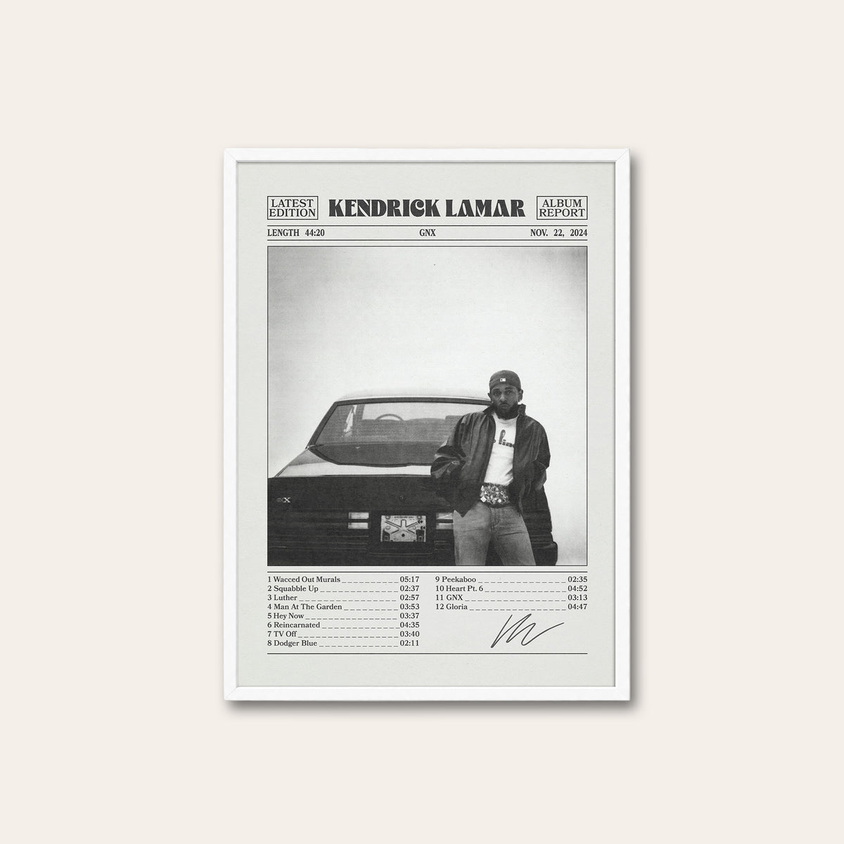 Kendrick Lamar GNX Album Report album poster — white frame