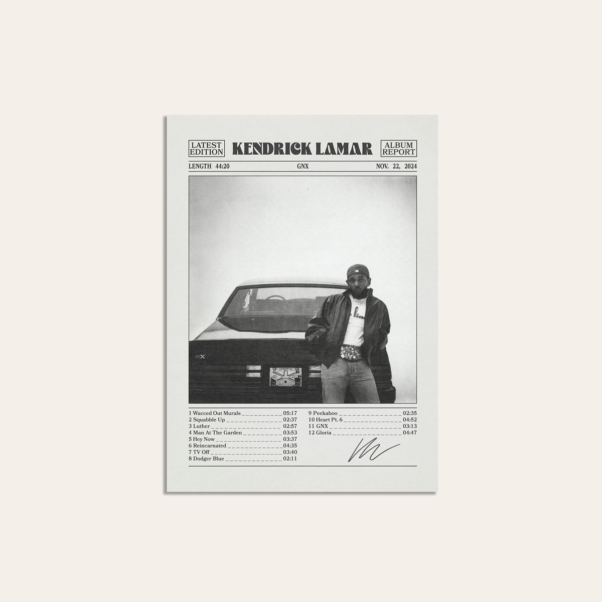 Kendrick Lamar GNX Album Report album poster — unframed print