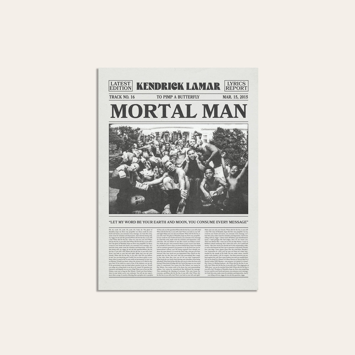 Kendrick Lamar Mortal Man newspaper poster — unframed print