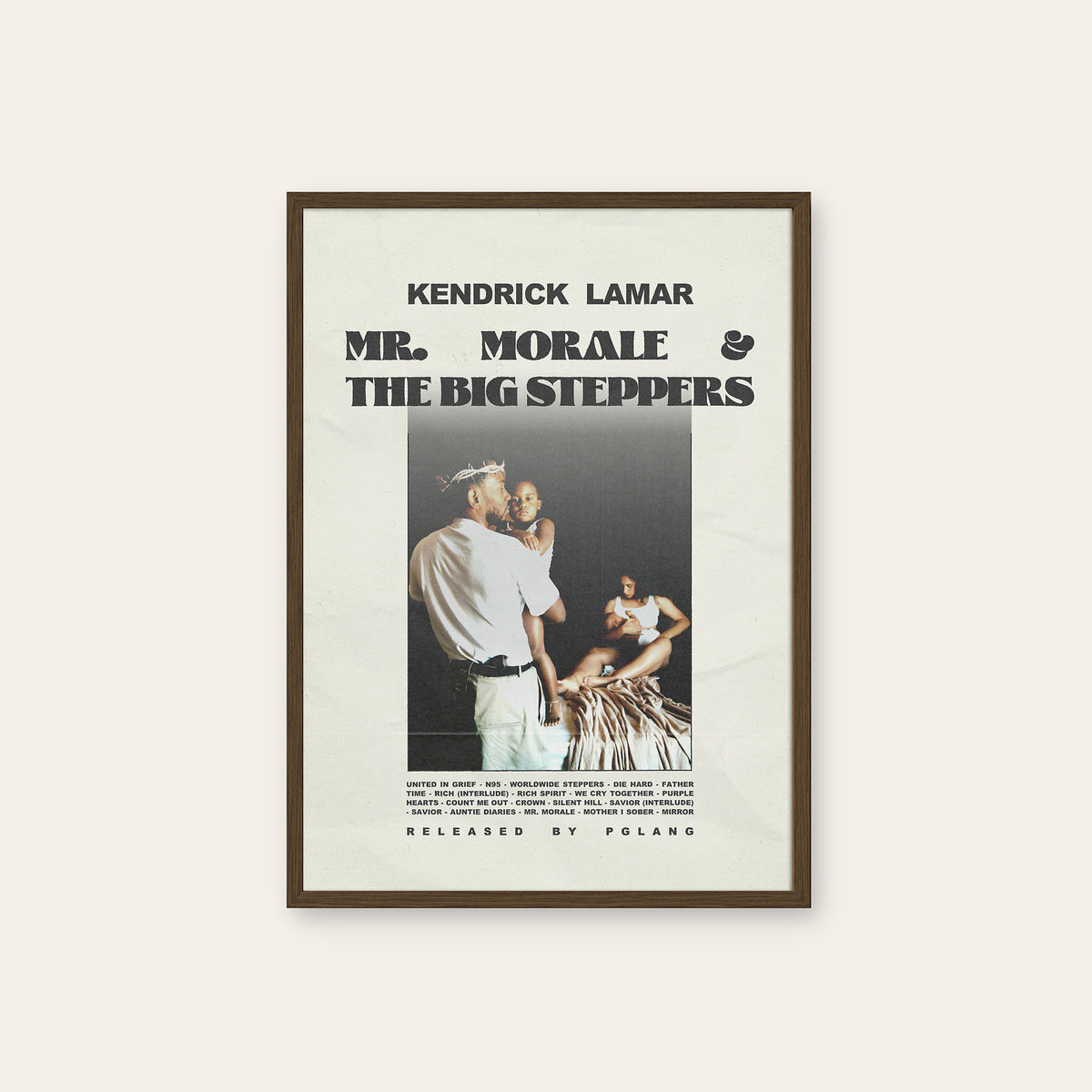 Kendrick Lamar Mr. Morale & the Big Steppers Family Album Edition album poster — dark wood frame