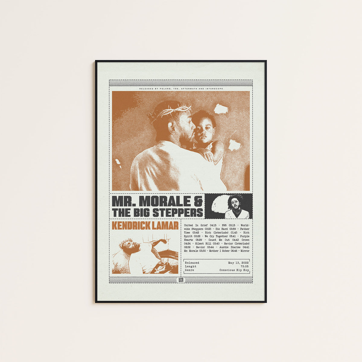Kendrick Lamar Mr. Morale & the Big Steppers Sepia Collage Edition album poster — black frame display