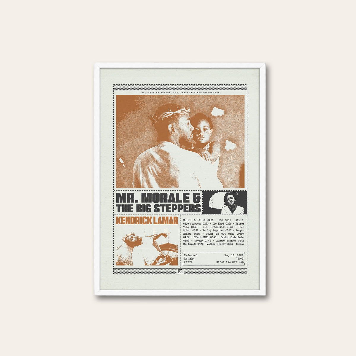 Kendrick Lamar Mr. Morale & the Big Steppers Sepia Collage Edition album poster — white frame