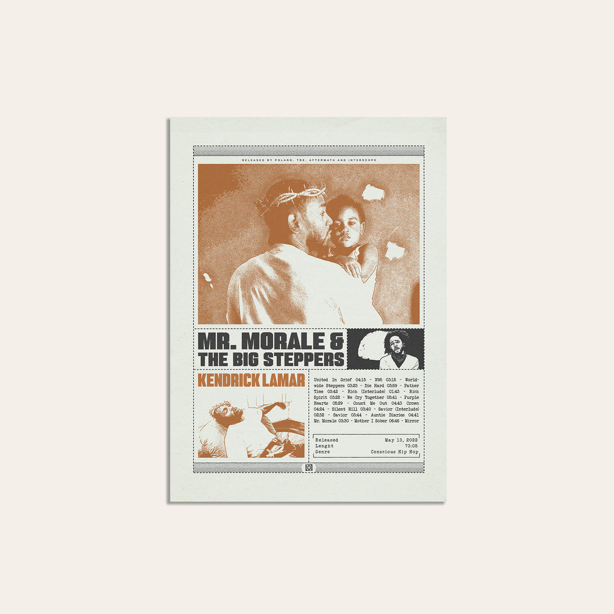 Kendrick Lamar Mr. Morale & the Big Steppers Sepia Collage Edition album poster — unframed print