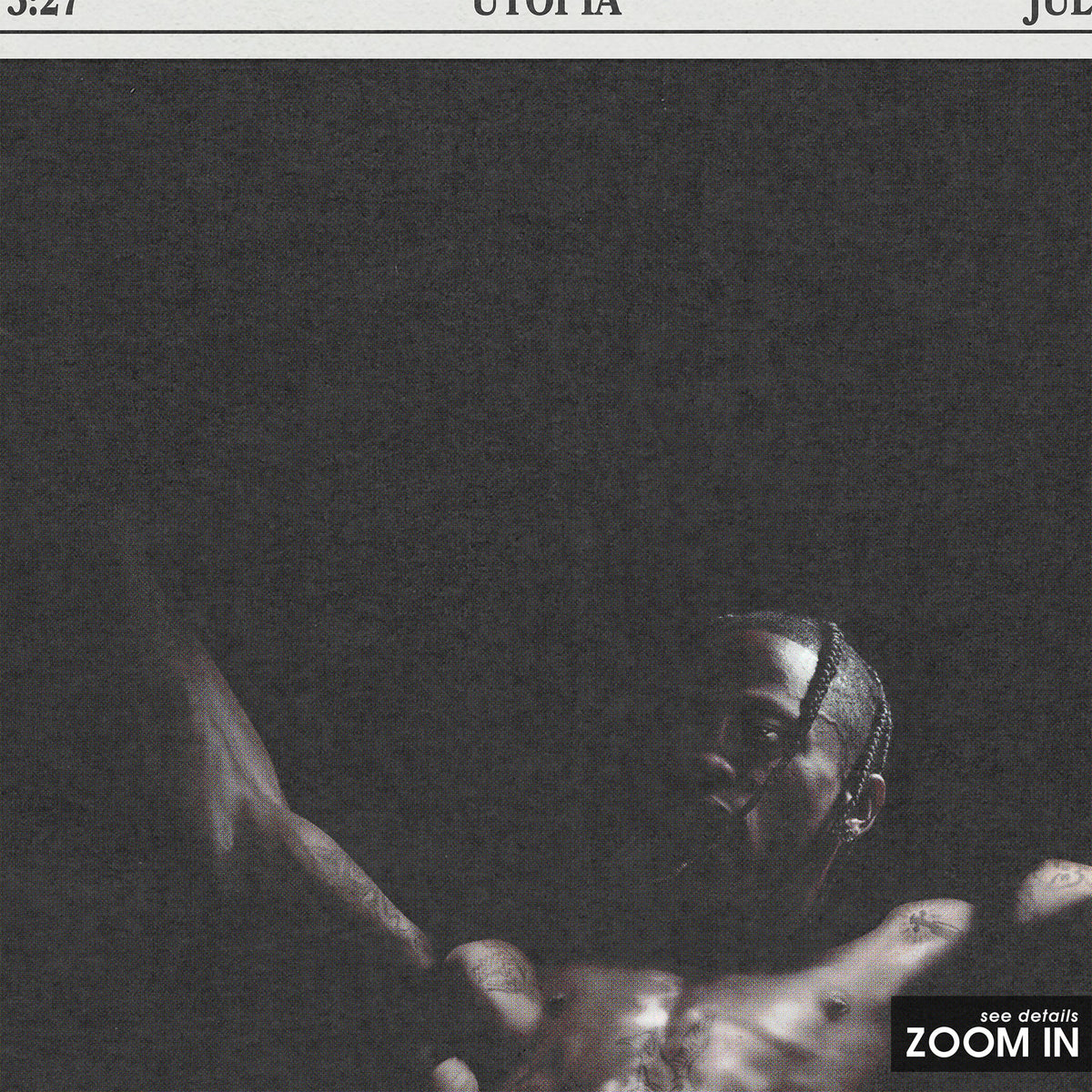 Travis Scott Utopia newspaper poster, Tracklist — close-up detail