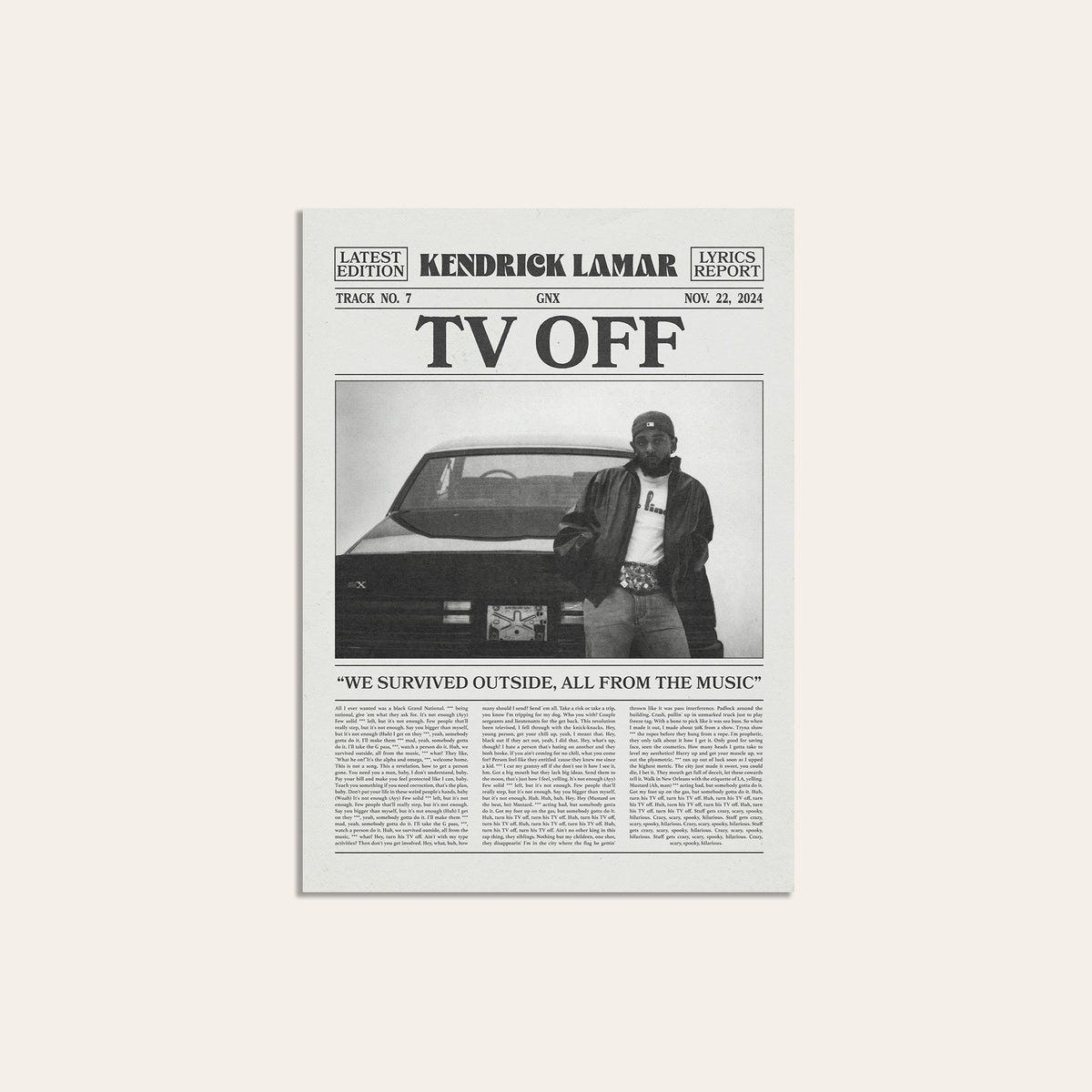Kendrick Lamar TV Off newspaper poster — unframed print
