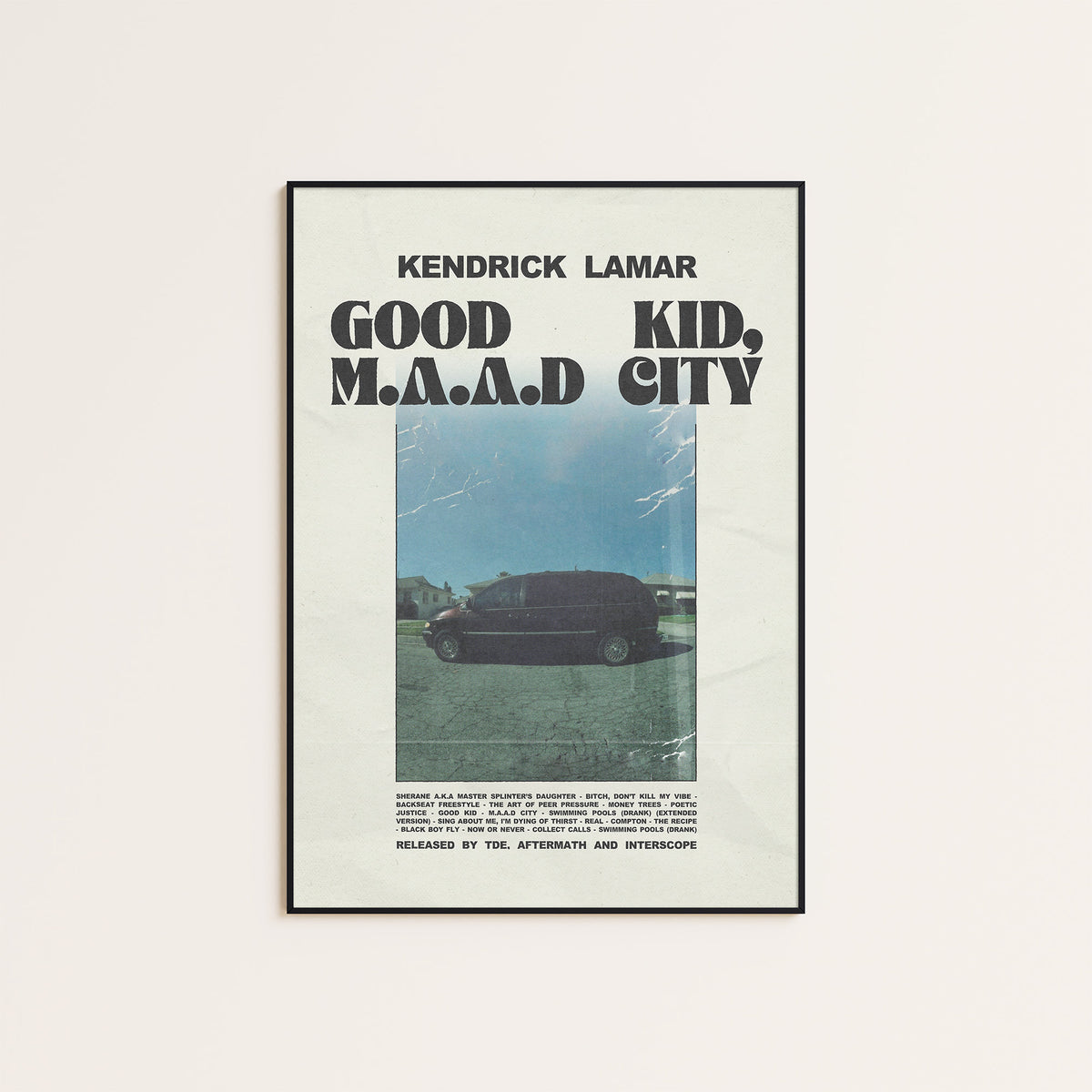 Kendrick Lamar Good Kid, M.A.A.D City Van Edition album poster — black frame display